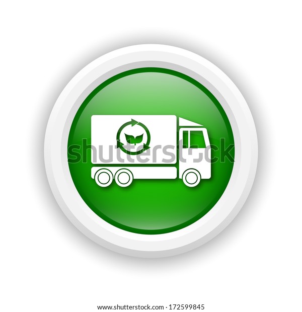 Round\
plastic icon with white design on green\
background
