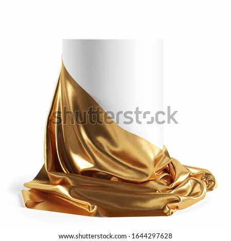 Round podium covered with golden cloth. Isolated with clipping path. 3d illustration Foto stock © 