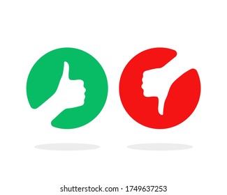 round red and green thumbs up and down. concept of set of user interface like lose, hate or love for vote. flat simple satisfaction survey logotype graphic art design isolated on white background