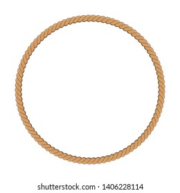 Round rope frame in marine style. Yellow rope woven circle border. Template design for invitation, frame photo, text.
