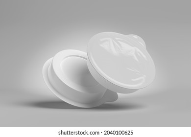 Round Sauce Dip Pot Front And Back Side On Gray Background. 3D Rendering Illustration.