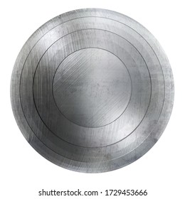 Round Shield With Scratched Metal Texture. Isolated On White. 3D Illustration With Clipping Path.