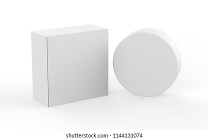 Round Soap Bar And Packaging Box, Mock Up Template On Isolated White Background, 3d Illustration