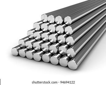 Round Steel Bars Isolated On White Background