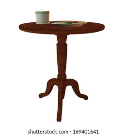 Round table with a plate and a cup