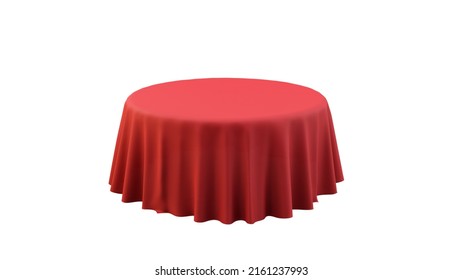 Round Table with Red Tablecloth. Isolated illustration on a white background. 3d rendering.