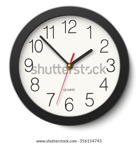 Round wall clock without divisions in black body isolated on white background