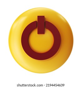 Round Yellow Circle With Red Power Button Icon 3d Rendering Illustration Isolated On White 