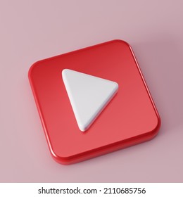 Rounded Glossy Red Play Button Icon. 3d Object.