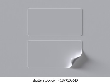 Rounded Rectangle Sticker's Mouckup With Curled Corner. 3D Render.