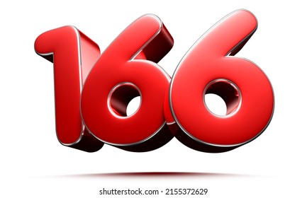 Rounded red number 166 3D illustration on white background have work path.