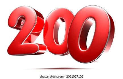 Rounded Red Numbers 200 On White Background 3D Illustration With Clipping Path