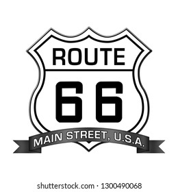 Route 66 Shield And Ribbon With Text Of Main Street, U.S.A. With White Background