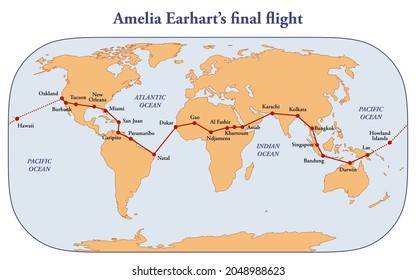 Route Map Of Amelia Earhart's Final Flight