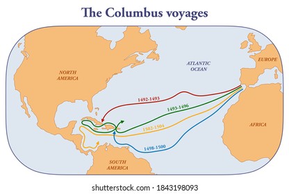 The Routes Of Christopher Columbus Voyages From Europe To America