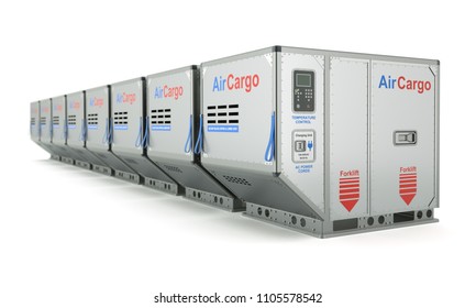 Row Of Air Cargo Container With Metal Pallet - 3D Illustration