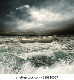 Row Boat In Thunderstorm