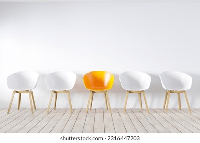 Row of chairs with one odd one out. Job opportunity. Business leadership. recruitment concept. 3D rendering - Powered by Shutterstock