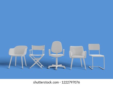 Row of different chairs. Job opportunity. Business diversity. recruitment. 3D rendering - Powered by Shutterstock