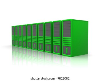 row of green servers