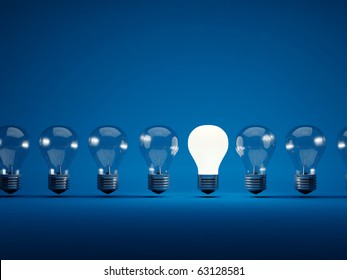 Row Of Light Bulbs On Blue Background