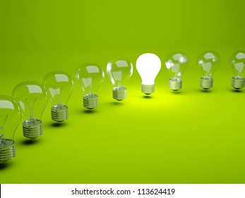 Row Of Light Bulbs On Green Background