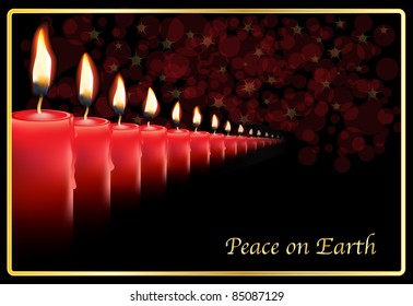 A row of photo realistic candles on a Christmas card template. "Peace on Earth' message. Also available in vector format
