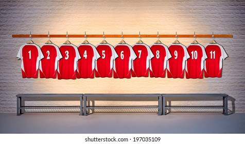 Row Of Red Football Shirts Shirt 1-11