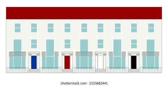 Row Of Victorian Terraced Houses With Bow Window Illustration