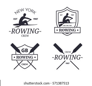 Rowing Team Logo. Emblem Of Rowing Crew With Paddles. Rower Silhouette