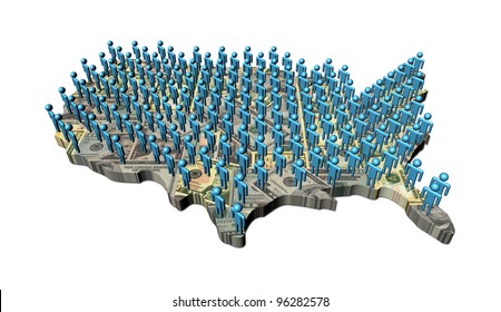 Rows Of Abstract People On USA Map Dollars Illustration