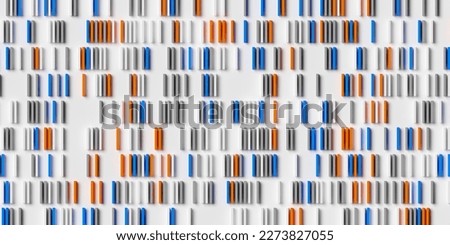 Rows of blue, white and orange cubes or boxes array on white background, abstract modern minimal data visualisation, computer science, research or business datum concept, 3D illustration Photo stock © 
