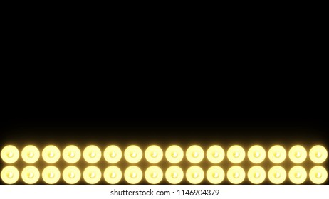 Rows of light bulbs with random switch on, computer generated retro style background, 3d rendering
