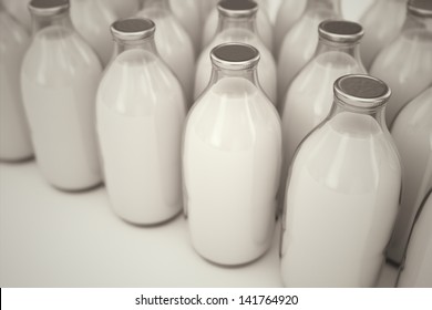 Rows Oldfashioned Glass Bottles Filled Milk Stock Illustration ...