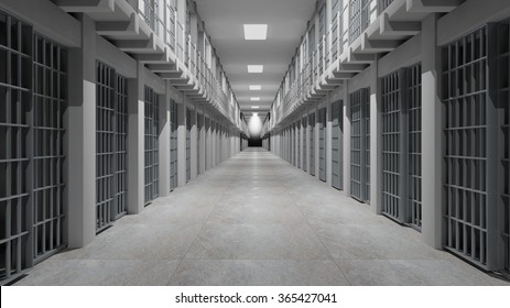 Reihen von Gefängniszellen, Gefängnisinnern.