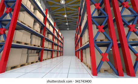 Warehouse Interior Cardboard Boxes On Metal Stock Vector (Royalty Free ...