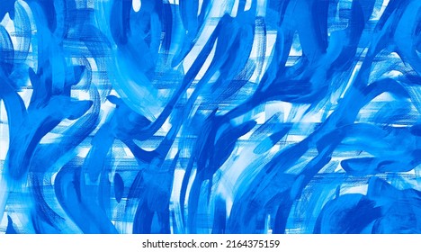 Royal blue, darker and brighter hue. Textured monochromatic backdrop, abstract acrylic paint strokes on canvas. Artistic texture. Blots and smears grungy background Ilustrasi Stok