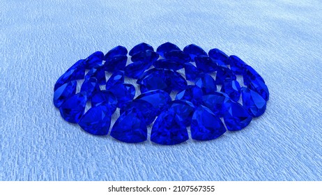 Royal Blue Sapphires On Light Blue Silk Background, 3d