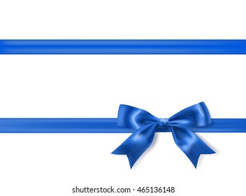 Royal Blue Silky Bow And Ribbon Border On White Background. Raster