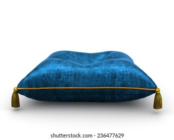 Royal Blue Velvet Pillow On White Background 