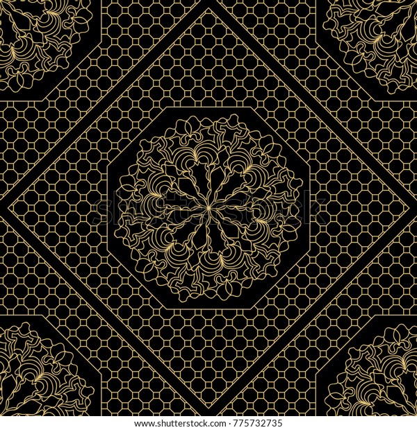 Royal Geometric Pattern Lace Texture Mandala Stock Illustration