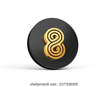 Royal Gold Modern Font. Elite 3D Digit Letter 8 Eight On Black 3d Button Icon 3d Illustration