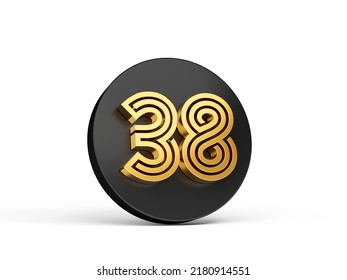 Royal Gold Modern Font. Elite 3D Digit Letter 38 Thirty Eight On Black 3d Button Icon 3d Illustration