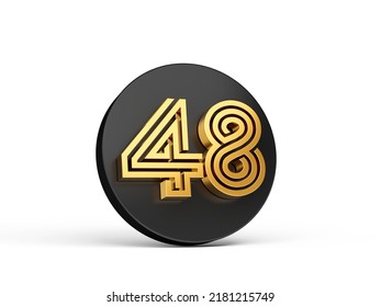 Royal Gold Modern Font. Elite 3D Digit Letter 48 Forty Eight On Black 3d Button Icon 3d Illustration