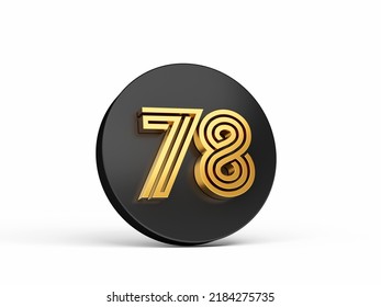 Royal Gold Modern Font. Elite 3D Digit Letter 78 Seventy Eight On Black 3d Button Icon 3d Illustration