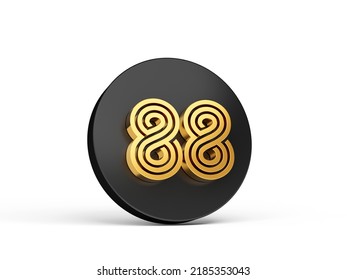 Royal Gold Modern Font. Elite 3D Digit Letter 88 Eighty Eight On Black 3d Button Icon 3d Illustration