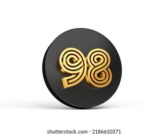 Royal Gold Modern Font. Elite 3D Digit Letter 98 Ninety Eight On Black 3d Button Icon 3d Illustration