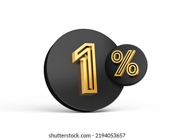 Royal Gold Modern Font. Elite 3D Digit Letter 1% One Percent On Black 3d Button Icon 3d Illustration