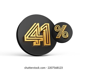 Royal Gold Modern Font. Elite 3D Digit Letter 41% Forty One Percent On Black 3d Button Icon 3d Illustration