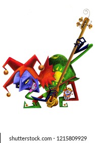 Royal Jester, Stylized Image On White Background